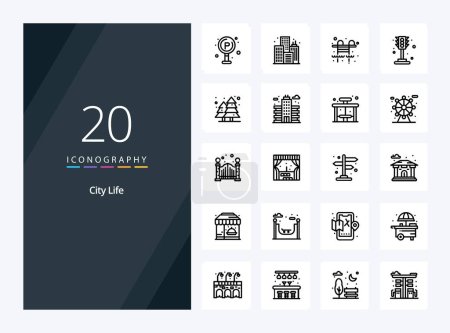 Téléchargez les illustrations : 20 Icône City Life Outline pour la présentation - en licence libre de droit