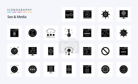 Téléchargez les illustrations : Pack d'icônes 25 Seo Media Solid Glyph - en licence libre de droit