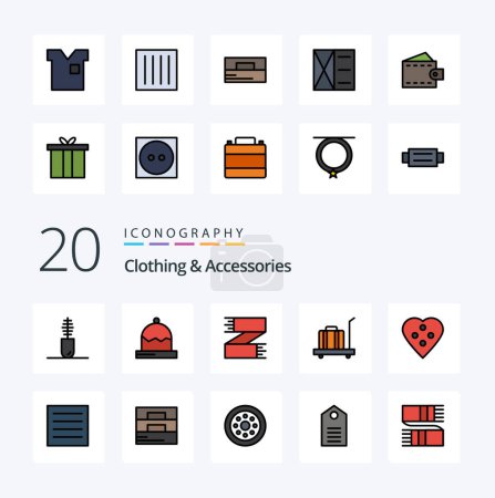 Illustration for 20 Clothing  Accessories Line Filled Color icon Pack like button scale accessories luggage scarf - Royalty Free Image