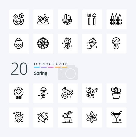Téléchargez les illustrations : 20 icône de la ligne de printemps Pack comme cactos plante pluie nature printemps - en licence libre de droit