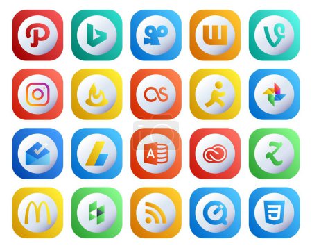 Ilustración de 20 Paquete de iconos de redes sociales incluyendo zootool. cc. Apunta. nube creativa. anuncios - Imagen libre de derechos