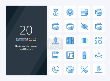 Téléchargez les illustrations : 20 Appareils Icône de couleur bleue pour présentation - en licence libre de droit