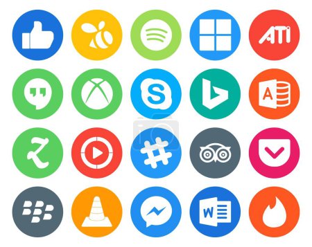 Ilustración de 20 Paquete de iconos de redes sociales Incluyendo viajes. charla. charla. afloja. Windows reproductor multimedia - Imagen libre de derechos