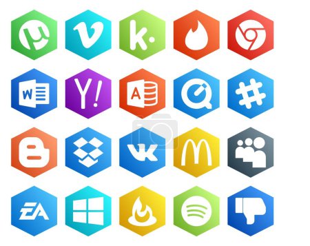 Ilustración de 20 Paquete de iconos de redes sociales Incluyendo myspace. vk. Búsqueda. dropbox. chat - Imagen libre de derechos