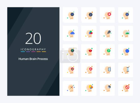 Illustration for 20 Human Brain Process Flat Color icon for presentation - Royalty Free Image