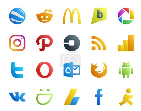 Ilustración de 20 Paquete de iconos de redes sociales Incluyendo el navegador. perspectiva. coche. ópera. twitter - Imagen libre de derechos