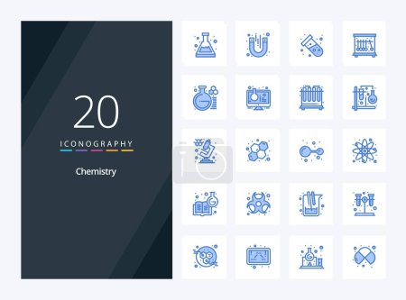 Téléchargez les illustrations : 20 Chemistry Icône de couleur bleue pour la présentation - en licence libre de droit
