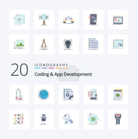 Illustration for 20 Coding And App Development Flat Color icon Pack like application software connection developer app - Royalty Free Image