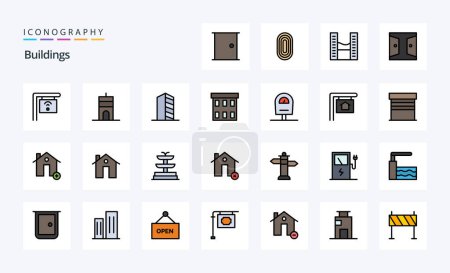 Ilustración de 25 Edificios de la línea llena icono de estilo pack - Imagen libre de derechos