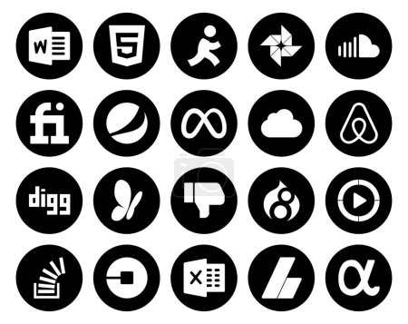 Ilustración de 20 Paquete de iconos de redes sociales Incluyendo Windows Media Player. No me gusta. pepsi. msn. aire bnb - Imagen libre de derechos