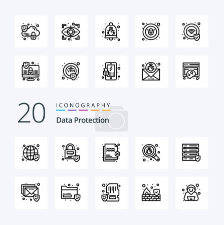 Ilustración de 20 Icono de línea de protección de datos Paquete como error de búsqueda de archivos de seguridad - Imagen libre de derechos