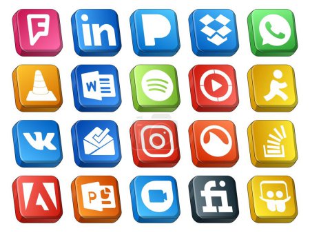 Illustration for 20 Social Media Icon Pack Including stockoverflow. instagram. word. inbox. aim - Royalty Free Image