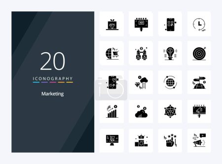 Illustration for 20 Marketing Solid Glyph icon for presentation - Royalty Free Image