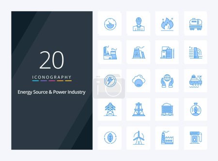 Téléchargez les illustrations : 20 Source d'énergie et de l'industrie de l'énergie icône de couleur bleue pour la présentation - en licence libre de droit