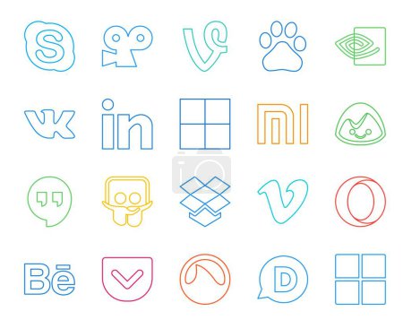 Ilustración de 20 Paquete de iconos de redes sociales Incluyendo behance. Vídeo. Delicioso. vimeo. slideshare - Imagen libre de derechos