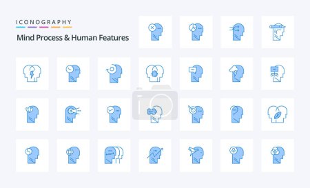 Ilustración de 25 Proceso mental y características humanas Paquete de iconos azul - Imagen libre de derechos