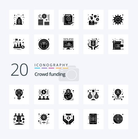 Illustration for 20 Crowdfunding Solid Glyph icon Pack like business funding financial fund budget - Royalty Free Image
