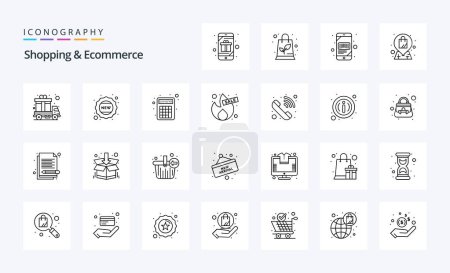 Téléchargez les illustrations : 25 Shopping Ecommerce Line icône pack - en licence libre de droit