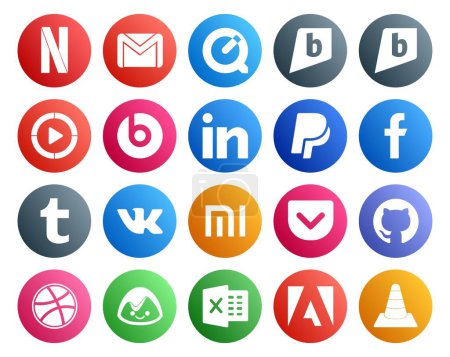 Téléchargez les illustrations : 20 Pack d'icônes pour médias sociaux, y compris le dribbble. poche. bat pilule. xiaomi. tumblr - en licence libre de droit