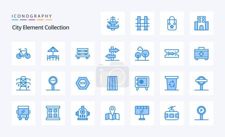 Téléchargez les illustrations : Pack icône bleu 25 City Element Collection - en licence libre de droit