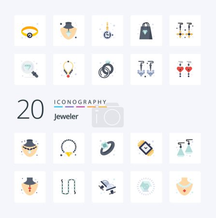 Illustration for 20 Jewellery Flat Color icon Pack like drop bag mala shopping jewelry - Royalty Free Image
