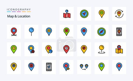 Illustration for 25 Map  Location Line Filled Style icon pack - Royalty Free Image