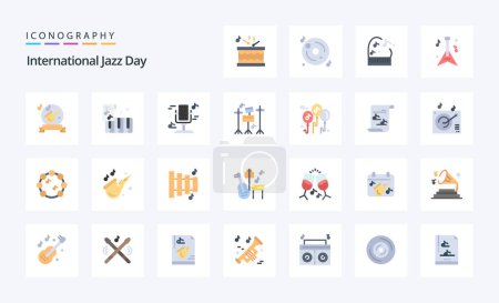 Téléchargez les illustrations : 25 Journée internationale du jazz Pack icône couleur plat - en licence libre de droit