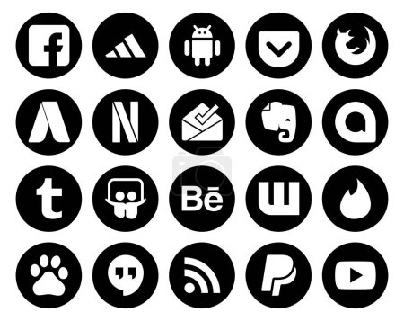 Ilustración de 20 Paquete de iconos de redes sociales, incluidos los lugares de reunión. Yesca. bandeja de entrada. wattpad. slideshare - Imagen libre de derechos