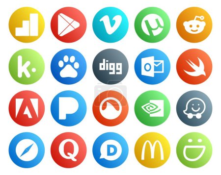 Ilustración de 20 Paquete de iconos de redes sociales Incluyendo safari. nvidia. baidu. grooveshark. adobe - Imagen libre de derechos
