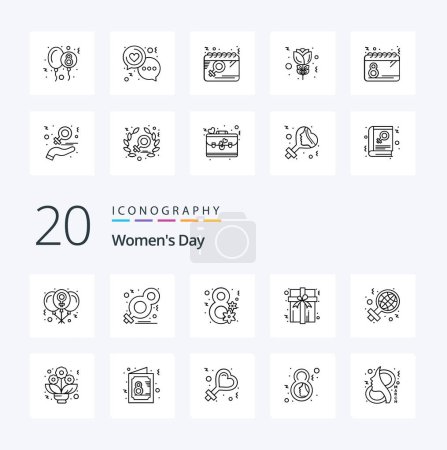 Illustration for 20 Womens Day Line icon Pack like day gift symbol box gift - Royalty Free Image