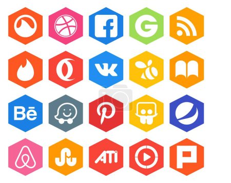 Illustration for 20 Social Media Icon Pack Including ati. air bnb. swarm. pepsi. pinterest - Royalty Free Image