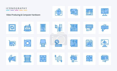 Illustration for 25 Video Producing And Computer Hardware Blue icon pack - Royalty Free Image