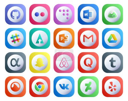 Ilustración de 20 Paquete de iconos de redes sociales Incluyendo pregunta. aire bnb. powerpoint. snapchat. unidad de Google - Imagen libre de derechos