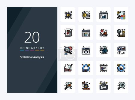 Illustration for 20 Statistical Analysis line Filled icon for presentation - Royalty Free Image