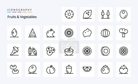 Illustration for 25 Fruits  Vegetables Line icon pack - Royalty Free Image
