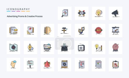 Téléchargez les illustrations : 25 Publicité Promo Et Processus Créatif Ligne rempli Style icône pack - en licence libre de droit