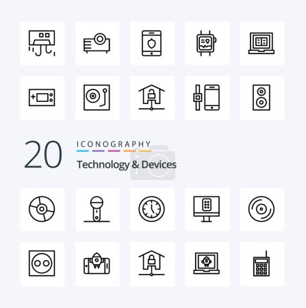 Illustration for 20 Devices Line icon Pack like tv control products technology electronics - Royalty Free Image