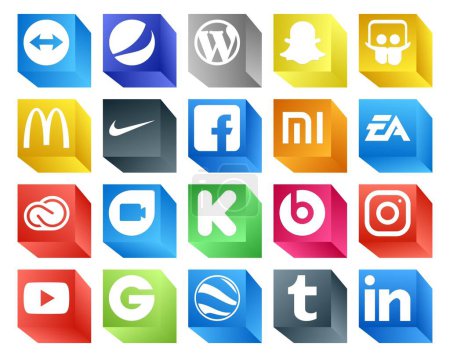 Ilustración de 20 Paquete de iconos de redes sociales incluyendo kickstarter. adobe. facebook. cc. deportes - Imagen libre de derechos