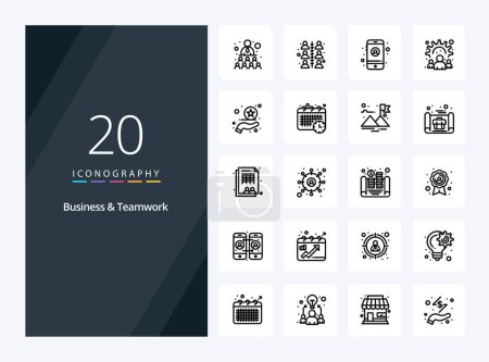 Illustration for 20 Business And Teamwork Outline icon for presentation - Royalty Free Image