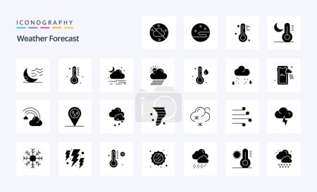 Illustration for 25 Weather Solid Glyph icon pack - Royalty Free Image