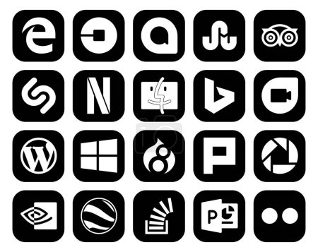 Téléchargez les illustrations : 20 Pack d'icônes pour les médias sociaux Y compris plurk. fenêtres. shazam. cm. google duo - en licence libre de droit