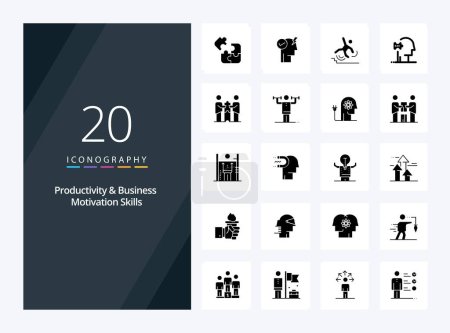 Ilustración de 20 Habilidades de productividad y motivación empresarial Icono de glifo sólido para presentación - Imagen libre de derechos