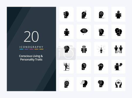 Illustration for 20 Concious Living And Personality Traits Solid Glyph icon for presentation - Royalty Free Image