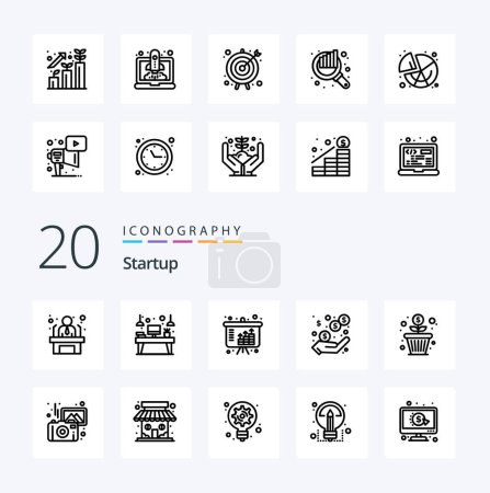 Ilustración de 20 Startup Line icono Pack como flor ingresos monitor beneficio inversión - Imagen libre de derechos