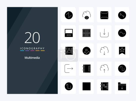 Illustration for 20 Multimedia Solid Glyph icon for presentation - Royalty Free Image