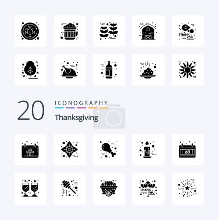 Illustration for 20 Thanksgiving Solid Glyph icon Pack like calendar gift food decoration candle - Royalty Free Image