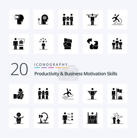 Ilustración de 20 Habilidades de Motivación de Productividad y Negocios Icono de Glifo Sólido - Imagen libre de derechos