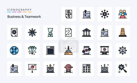 Téléchargez les illustrations : Pack d'icônes 25 Business et Teamwork Line Filled Style - en licence libre de droit