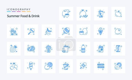 Ilustración de 25 Comida de verano Bebida Paquete icono azul - Imagen libre de derechos