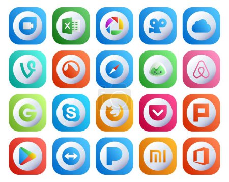 Illustration for 20 Social Media Icon Pack Including plurk. browser. browser. firefox. skype - Royalty Free Image